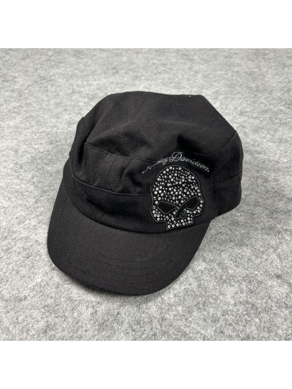 Vintage 90s Women’s Harley Davidson Y2K Skull Herringbone Cadet Hat Adjustable
